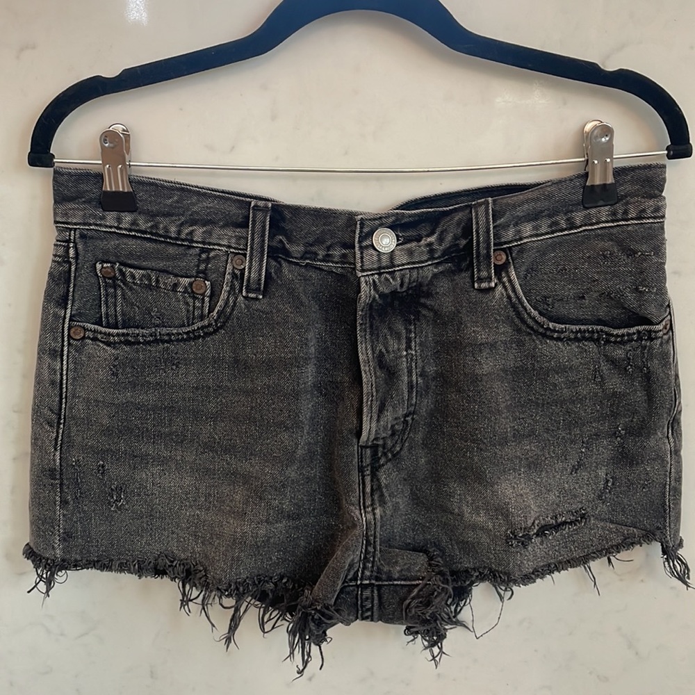 501 High Rise Denim Shorts in Black by Levi’s